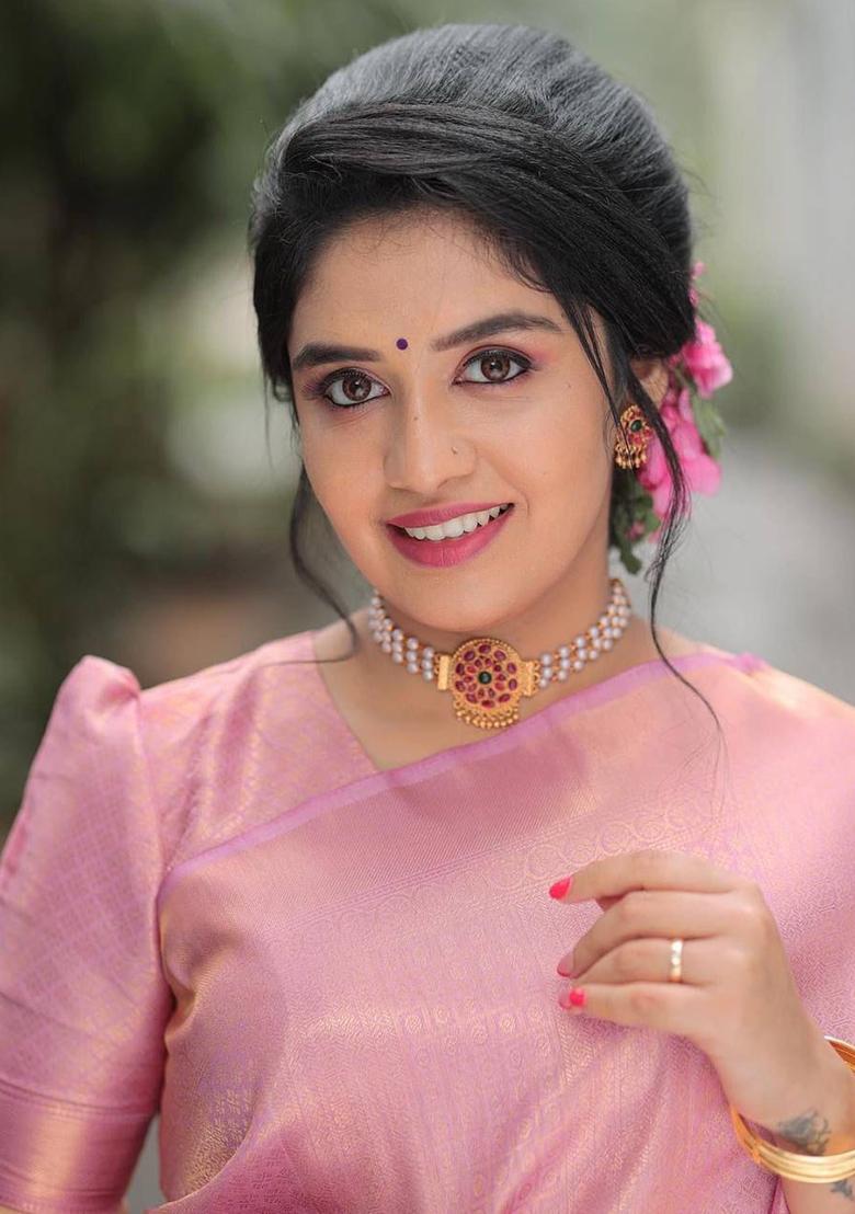 Pink Jacquard Work Silk Saree Set - Indya