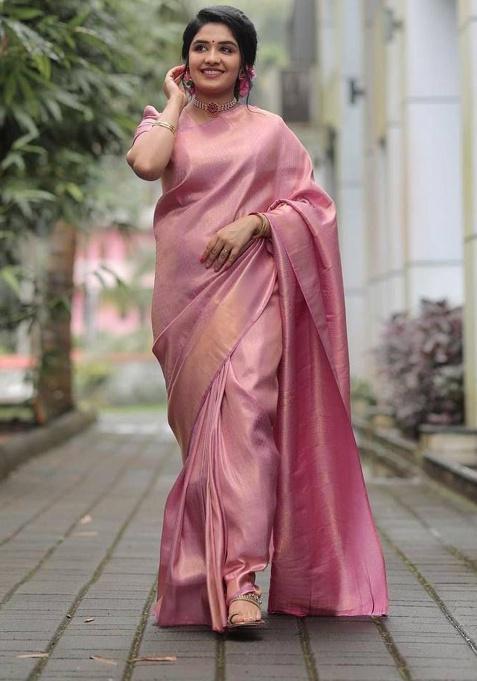 Pink Jacquard Work Silk Saree Set