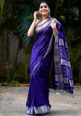 Navy Blue Jacquard Work Silk Saree Set