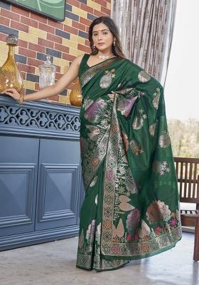 Green Zari Work Silk Saree Set