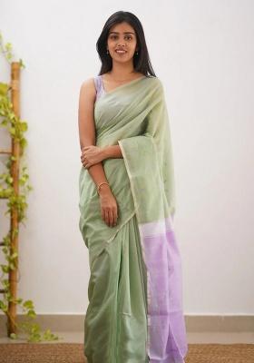 Pista Jacquard Work Linen Saree Set