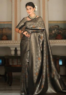 Black Zari Work Silk Saree Set