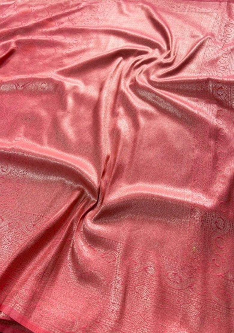 Pink Zari Work Silk Saree Set - Indya