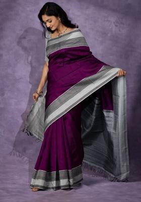 Wine Jacquard Work Silk Saree Set