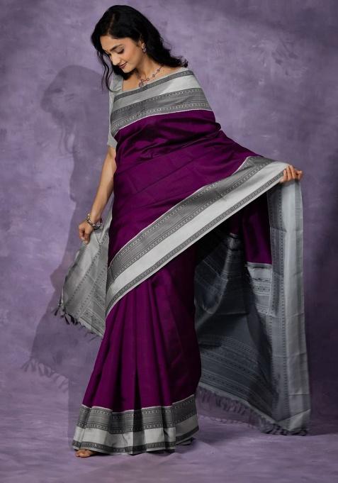Wine Jacquard Work Silk Saree Set