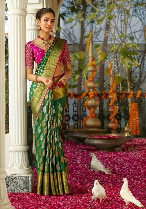 Green Jacquard Work Silk Saree Set
