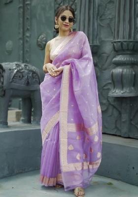 Lavender Jacquard Work Silk Saree Set
