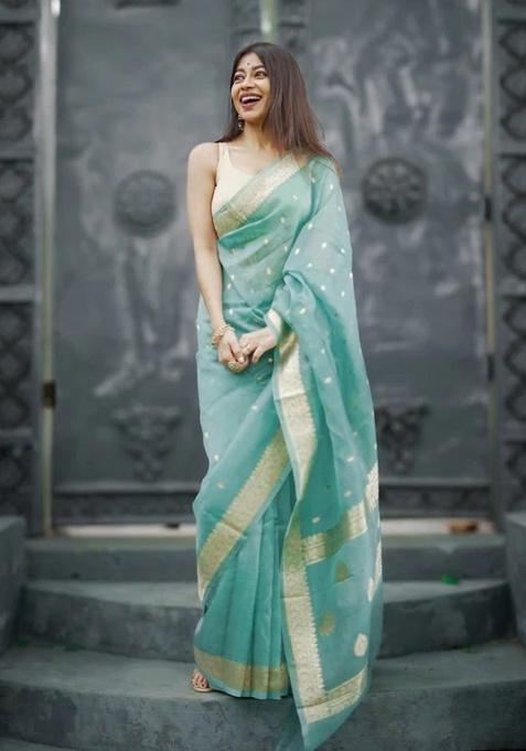 Mint Green Jacquard Work Silk Saree Set