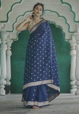 Navy Blue Jacquard Work Silk Saree Set