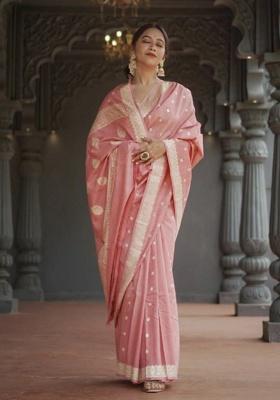 Pink Jacquard Work Silk Saree Set