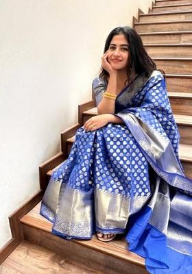 Blue Jacquard Work Silk Saree Set