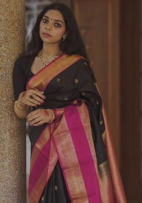 Black Jacquard Work Silk Saree Set
