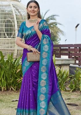 Purple Zari Work Silk Saree Set