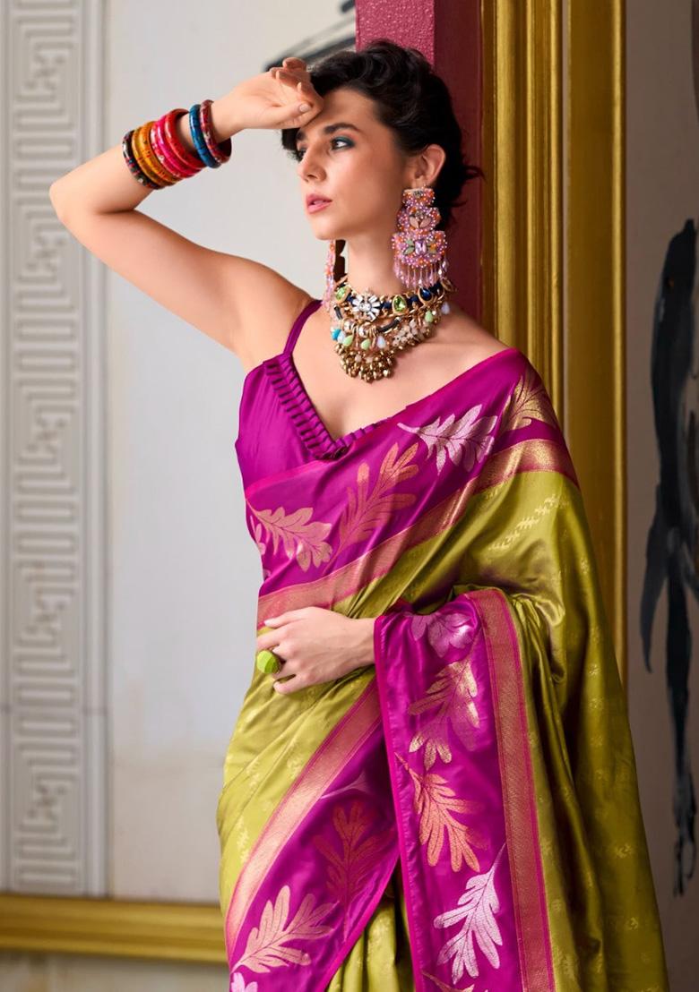 Pink Jacquard Work Silk Saree Set - Indya