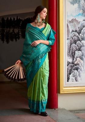 Turquoise Jacquard Work Silk Saree Set
