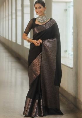 Black Jacquard Work Silk Saree Set