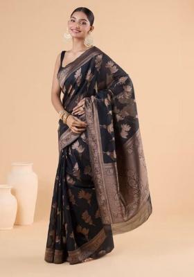 Black Jacquard Work Silk Saree Set