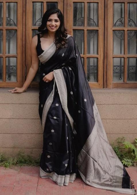 Black Jacquard Work Silk Saree Set