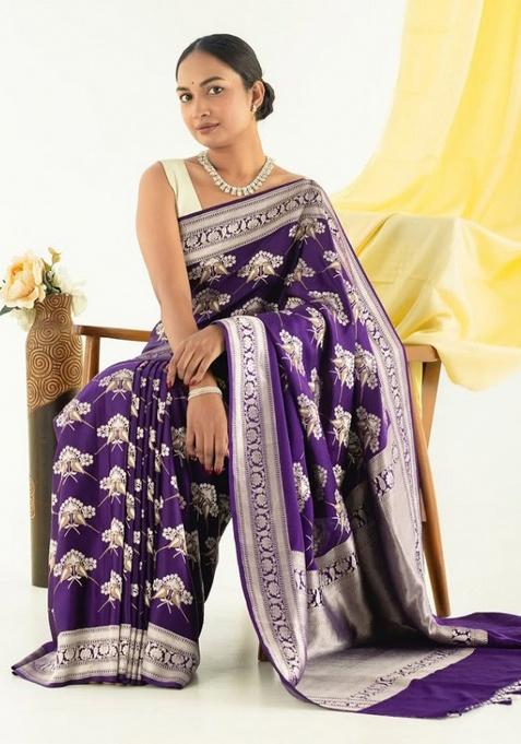 Purple Jacquard Work Silk Saree Set