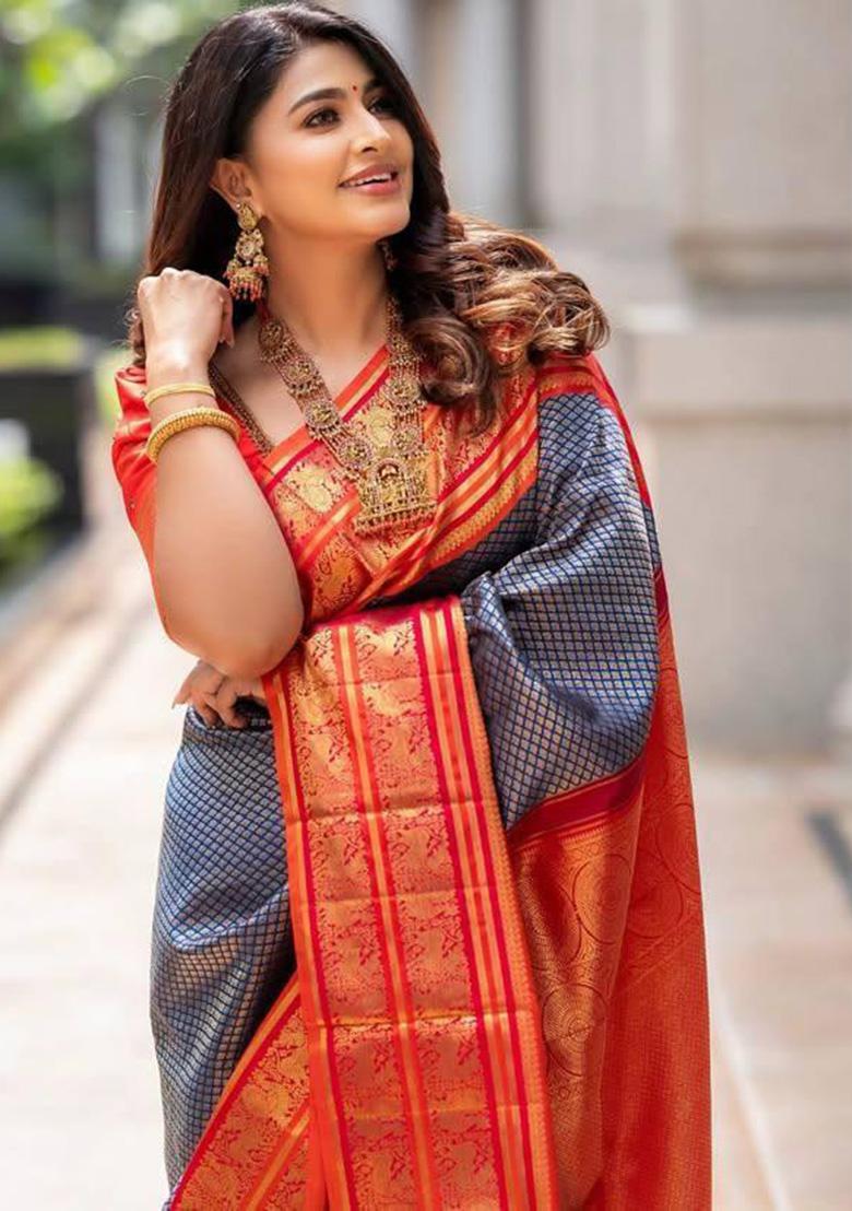 Multicolor Jacquard Work Silk Saree Set - Indya