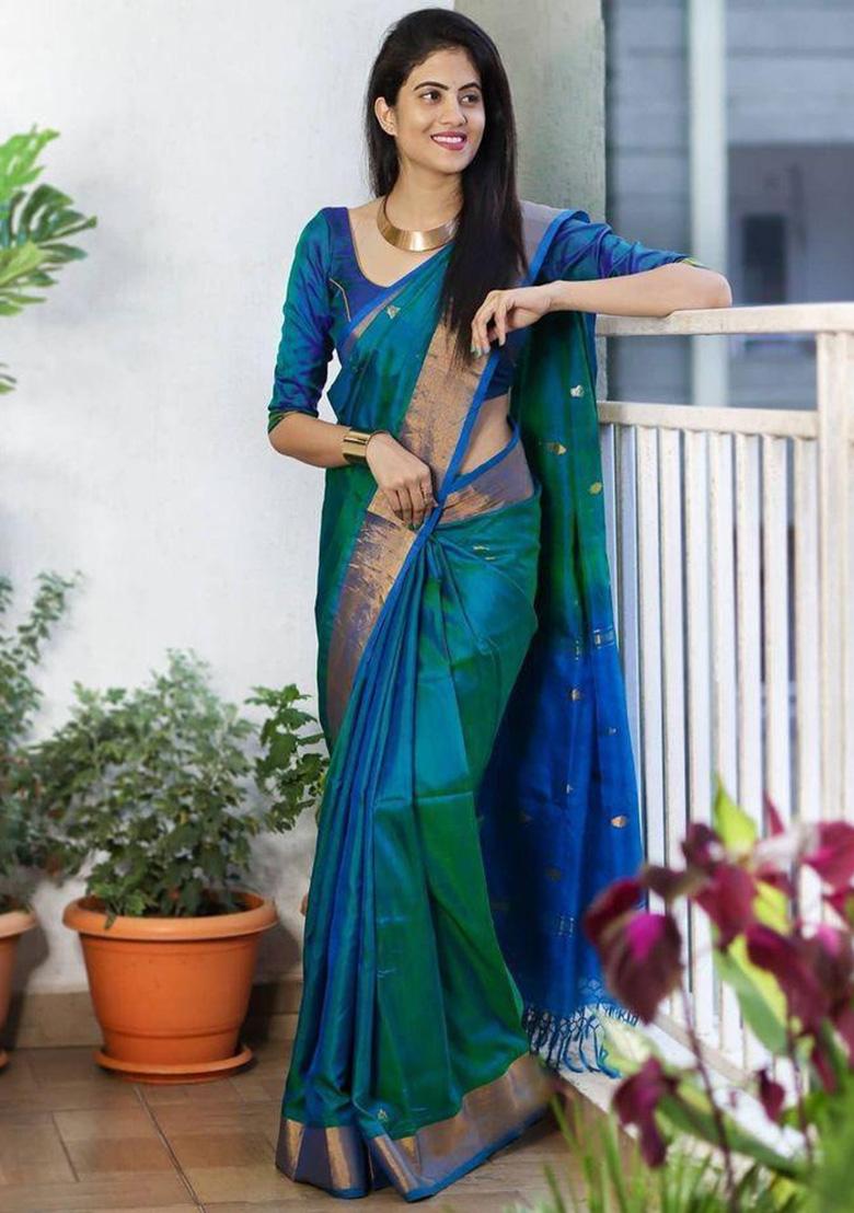 Multicolor Jacquard Work Silk Saree Set - Indya
