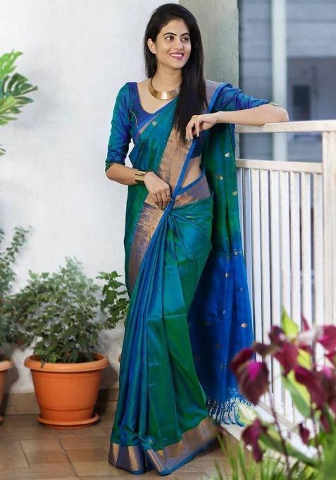Multicolor Jacquard Work Silk Saree Set