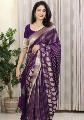 Purple Jacquard Work Silk Saree Set