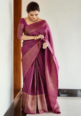 Purple Jacquard Work Silk Saree Set
