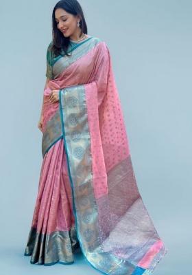 Light Pink Jacquard Work Silk Saree Set