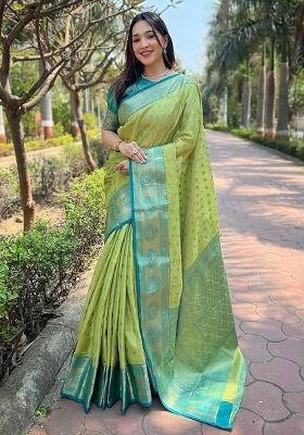 Pista Jacquard Work Silk Saree Set