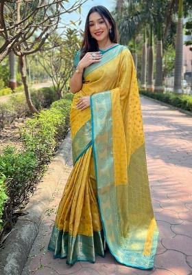 Yellow Jacquard Work Silk Saree Set