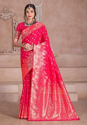 Pink Weaving Work Silk Saree Set