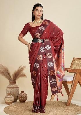 Maroon Weaving Work Silk Saree Set