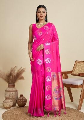 Pink Weaving Work Silk Saree Set