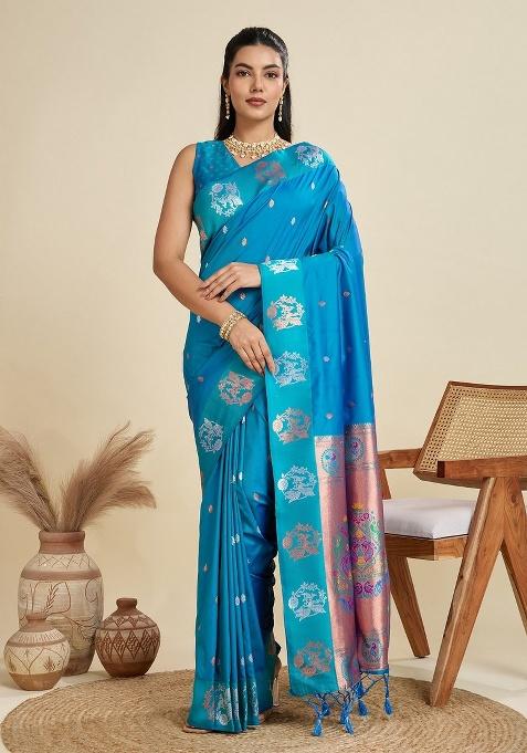 Rama Weaving Work Silk Saree Set
