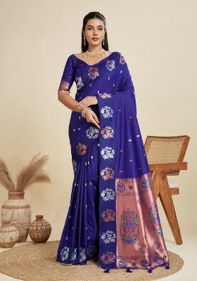 Blue Weaving Work Silk Saree Set