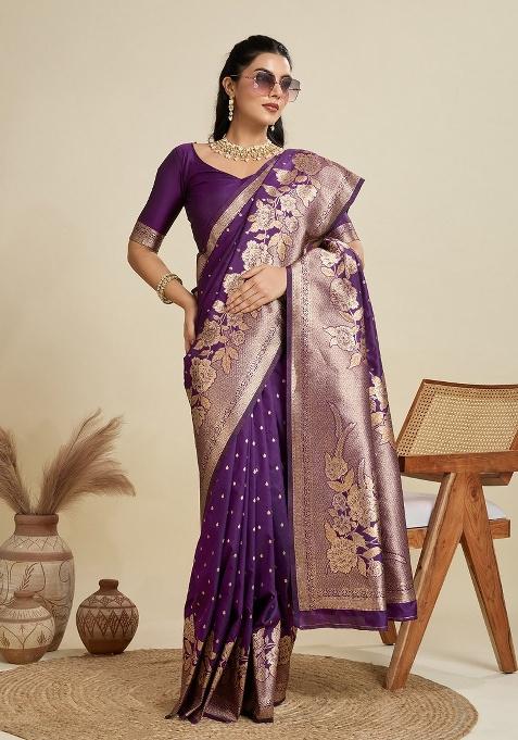 Wine Jacquard Work Silk Saree Set