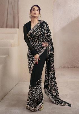 Black Embroidery Georgette Saree Set