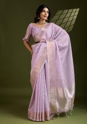 Lavender Zari Work Silk Saree Set