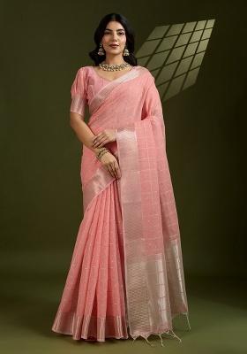 Pink Zari Work Silk Saree Set