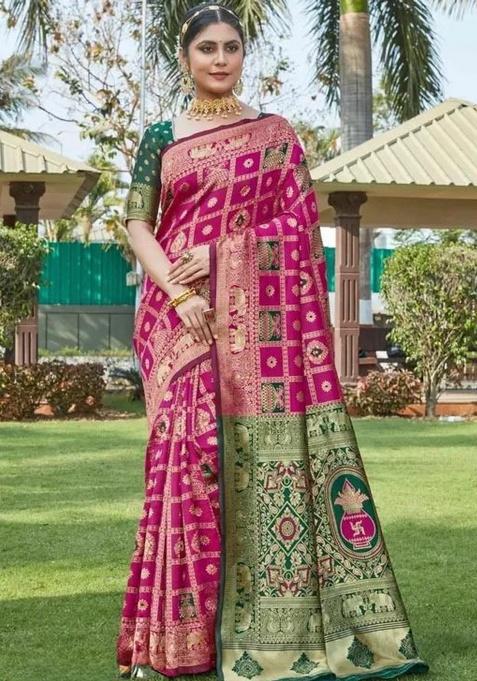 Pink Jacquard Work Silk Saree Set