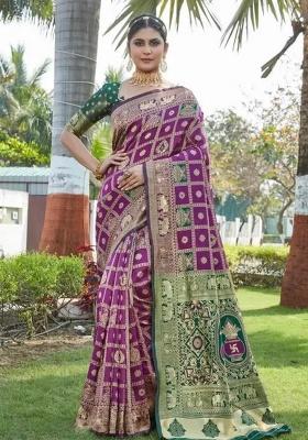 Purple Jacquard Work Silk Saree Set