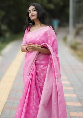 Pink Jacquard Work Silk Saree Set