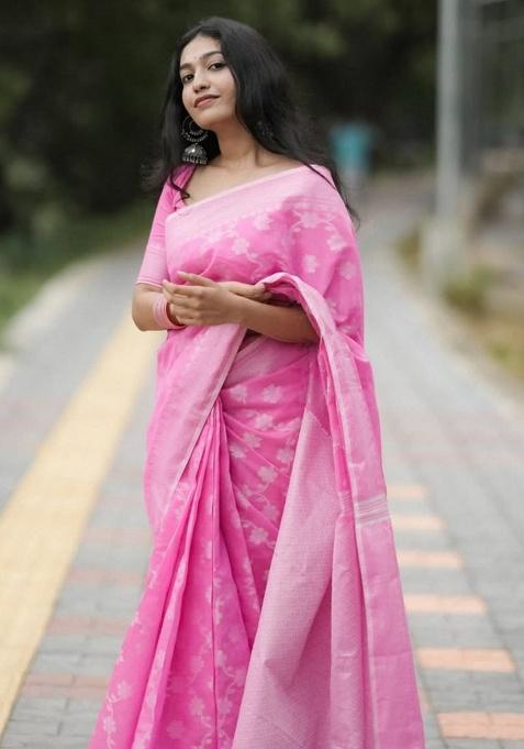 Pink Jacquard Work Silk Saree Set