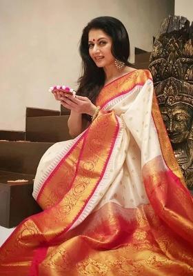 White Jacquard Work Silk Saree Set