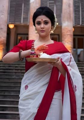 White Jacquard Work Silk Saree Set