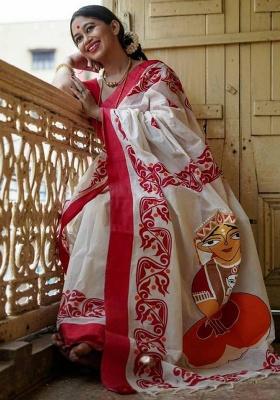 White Jacquard Work Silk Saree Set