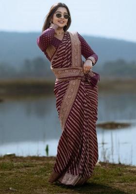 Maroon Jacquard Work Silk Saree Set
