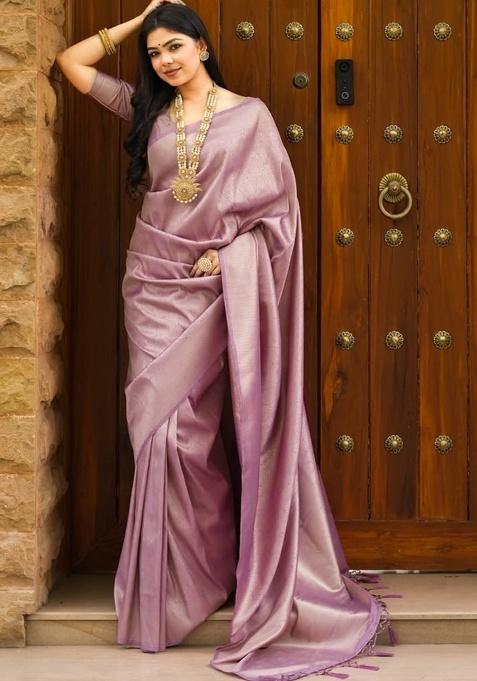 Lavender Weaving Work Silk Saree Set