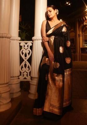 Black Jacquard Work Silk Saree Set
